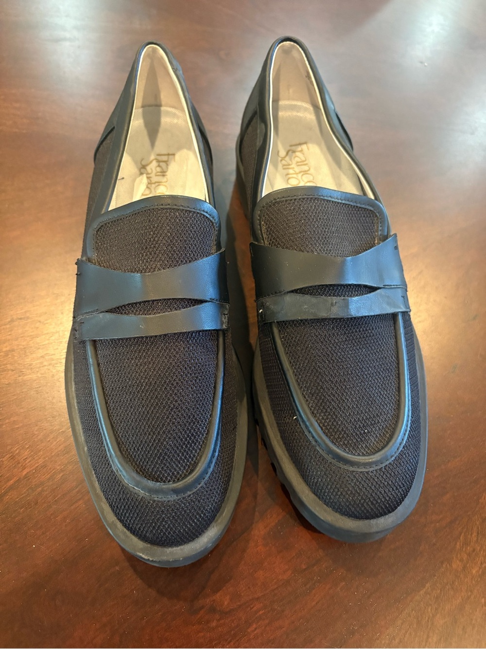 Franco Sarto Black Mesh Penny Loafers